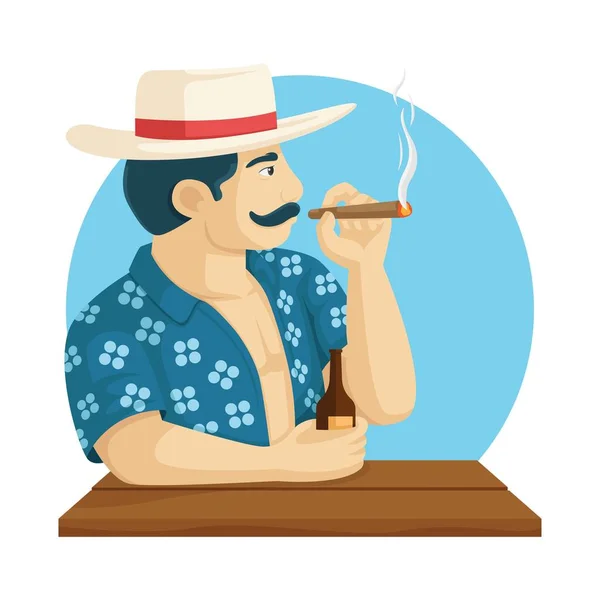 Homme Avec Cigarette Bière Portée Main Illustration Vectorielle Caractère Été — Photo