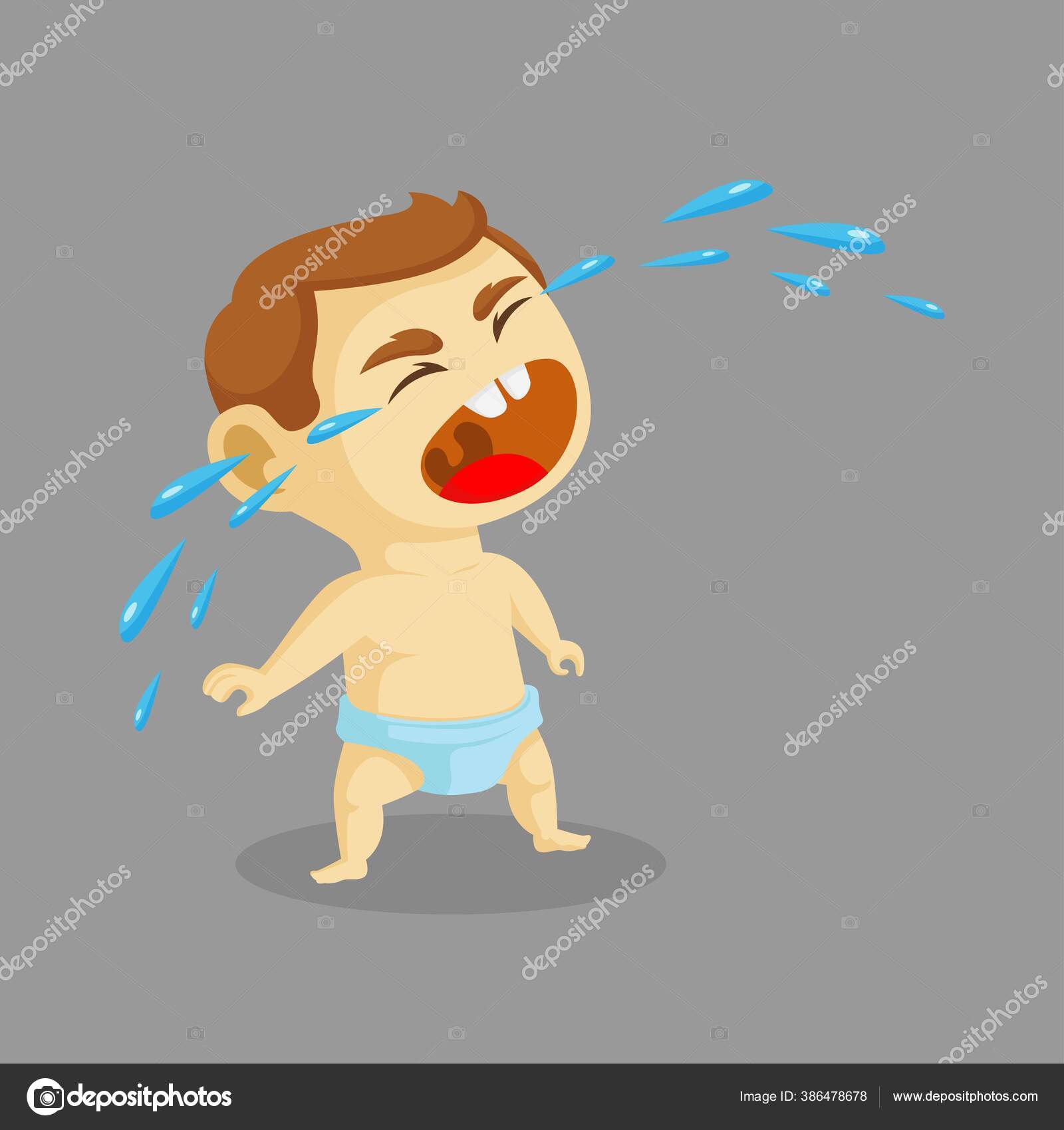 Vector Illustration Cartoon Baby Crying Loud Flat Design Stock