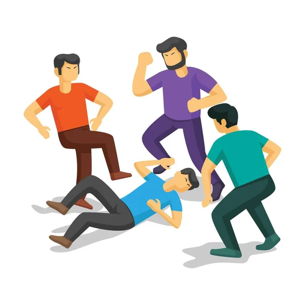 Three Men Beat One Victim Assault Illustration Flat Design Vector — Stock Vector