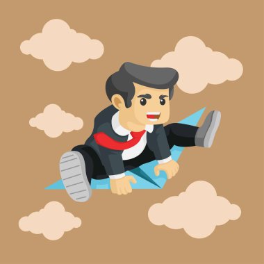 İş konsepti, İşadamı kağıt uçak vektör illüstrasyonunda uçuyor..