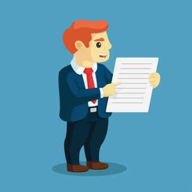 İşadamı parmak ucunda panoya bakıyor. İş konsepti. Düz çizgi film tarzı. Vektör illüstrasyonu.