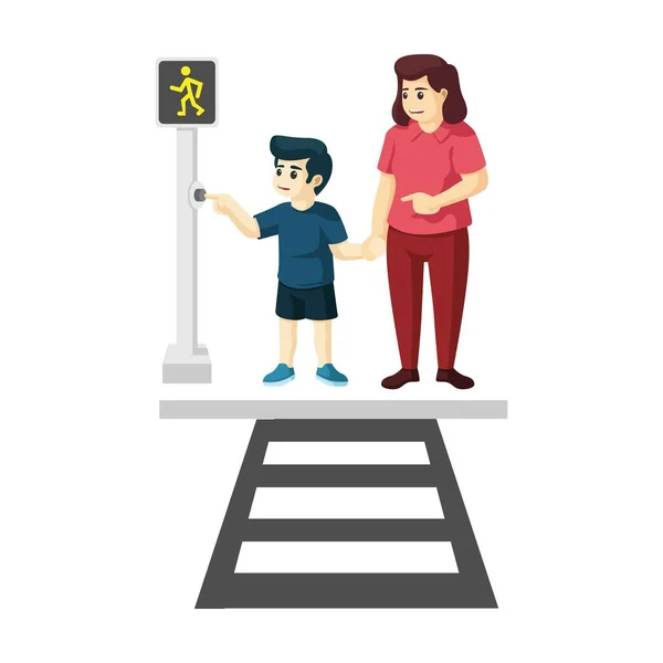 Son Mother Use Cross Walk Cross Street Vector Illustration — Stock Photo, Image