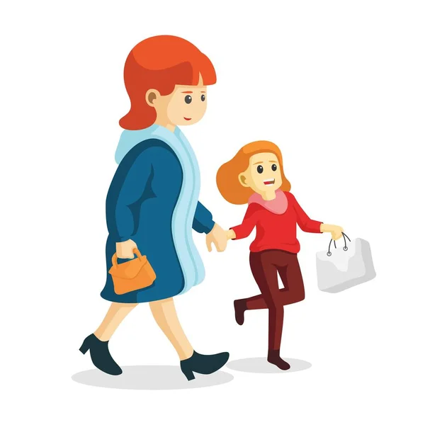 Smiling Mother Daughter Woman Girl Walking Holding Hands Shopping Together — Stock Photo, Image
