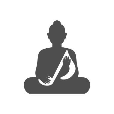 Müzik logosu tasarım vektörü ile meditasyon. Tonlu ve resimli Buddha