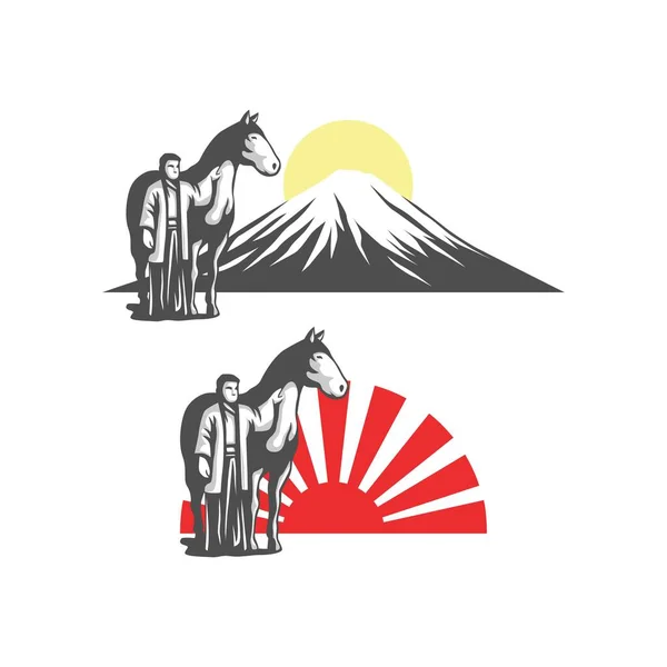 Japonés Hombre Con Caballo Logotipo Vector Ilustración — Vector de stock