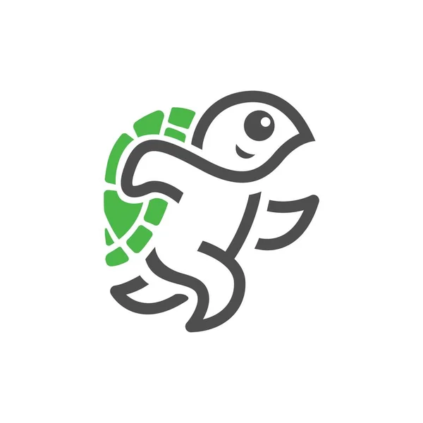 Happy Kör Sköldpadda Ikonen Logotyp Tecknad Stil Linje Ritning Logotyp — Stock vektor