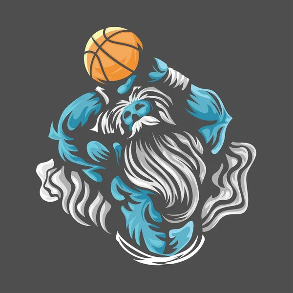 Zeus Lanzando Pelota Deporte Baloncesto Ilustración Vectorial Logotipo Deportivo — Vector de stock