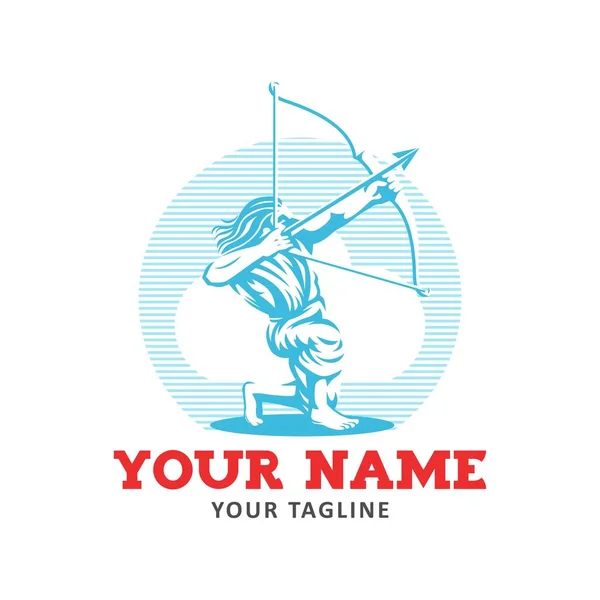 Arjuna Mannelijke Krijger Karakter Boogschieten Logo Design Template Vectorillustratie — Stockfoto