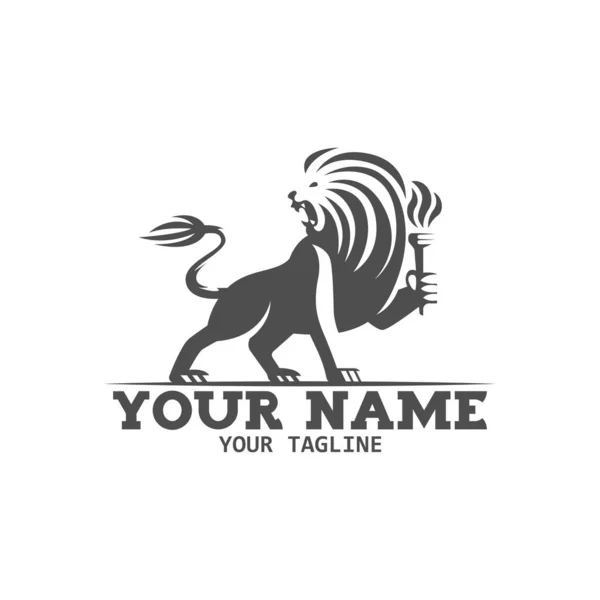 Meşale Logosu Illüstrasyonlu Siyah Hanedan Aslanı — Stok fotoğraf