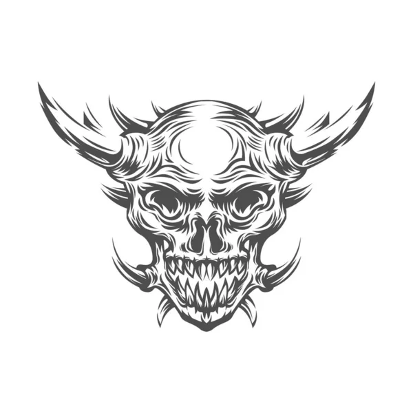 Grunge Tarzı Boynuzlu Insan Kafatası Sanatı Yazdırma Tasarımı Şeytan Kafa — Stok fotoğraf