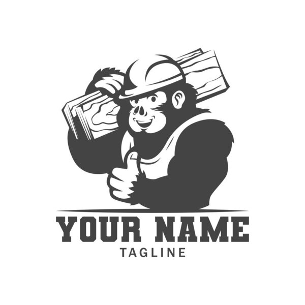 king kong construction black and white logo. vector illustration