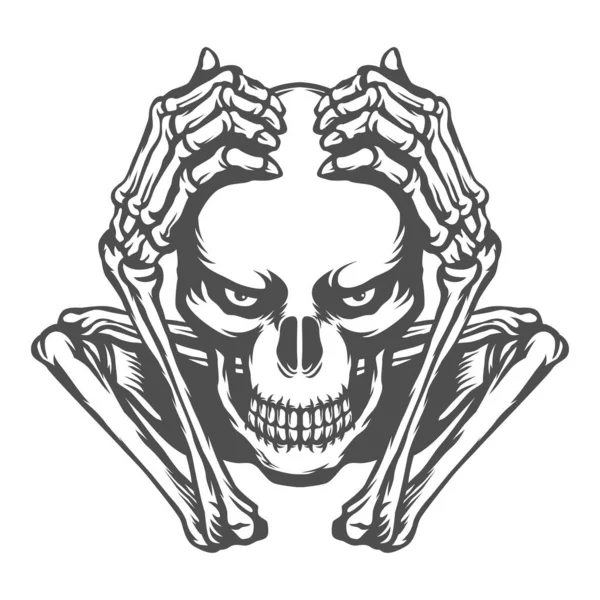 Skull Holding Head Illustration Black White Vector Shirt Tattoo — Stock Photo, Image