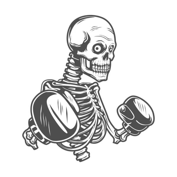 Combattant Crâne Avec Des Gants Dessin Ligne Noir Blanc Illustration — Image vectorielle