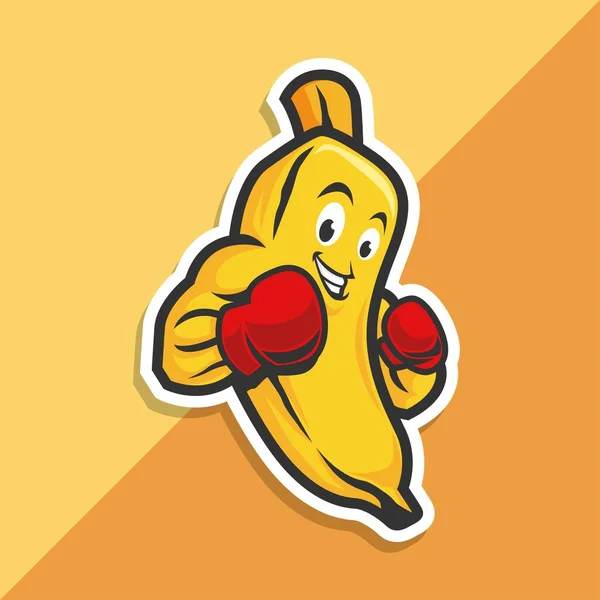 Boxe Banana Fruta Bonito Personagem Mascote Vetor Design — Vetor de Stock