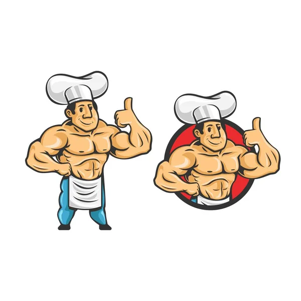 Cartoon Rétro Vintage Bodybuilder Chef Personnage Mascotte Logo Logo Chef — Image vectorielle