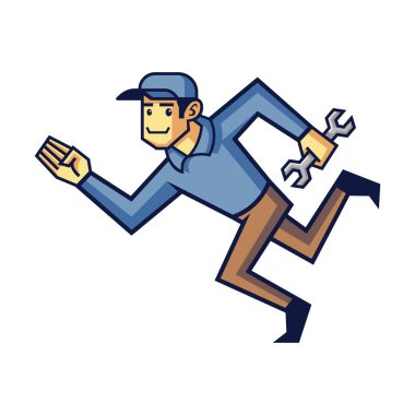 Çizgi film tamircisi ya da hızlı düzeltme. Tamirci. Maskot logosu. vektör illüstrasyonu