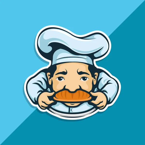Personnage Chef Avec Boulangerie Sur Moustache Logo Alimentaire Logo Personnage — Image vectorielle