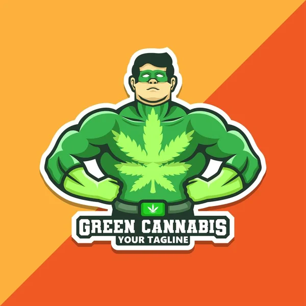 Logotipo Del Personaje Superhéroe Verde Cannabis Ilustración Vectorial — Archivo Imágenes Vectoriales