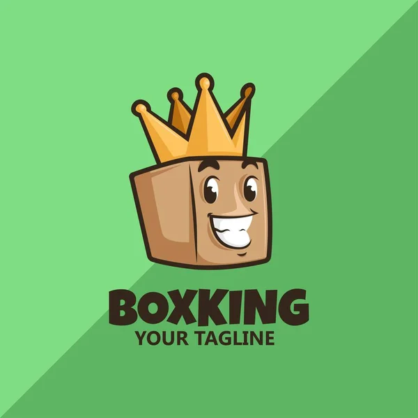 Χαμογελαστό Κουτί Στέμμα Λογότυπο King Box Λογότυπο Παράδοσης Αποθήκευση Λογότυπου — Διανυσματικό Αρχείο