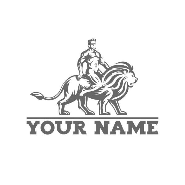 Ein Mann Über Dem Löwen Logo — Stockfoto