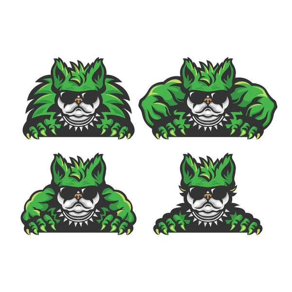 Conjunto de dibujos animados bulldog verde. concepto de monstruo. ilustración vectorial — Archivo Imágenes Vectoriales
