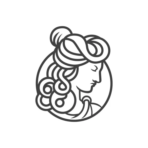 Logotipo feminino deusa grega. deusa cabeça vetor logotipo vetor ilustração — Vetor de Stock