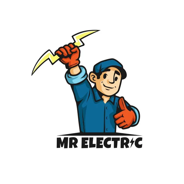 Mister Electric Logo Man Holding Lighting Vector Illustration — Stock Vector