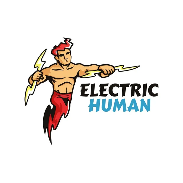Elektrický Znak Loga Lidského Maskota Vektorová Ilustrace Muž Osvětlením — Stock fotografie