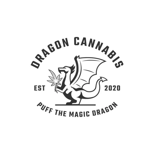 Dragón Llevar Cannabis Sus Manos Emblema Logotipo Ilustración Vectorial —  Fotos de Stock