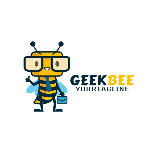 Geek Bijenlogo Karakter Mascotte Logo Karakter Vectorillustratie — Stockfoto