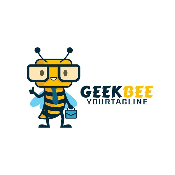Postać Logo Maniaka Pszczół Znak Logo Maskotki Ilustracja Wektora — Wektor stockowy