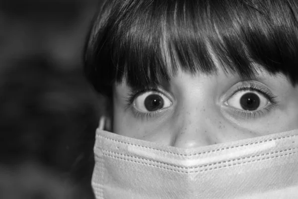 Peur Être Infecté Par Virus Couronne Covid Grand Portrait Enfant — Photo