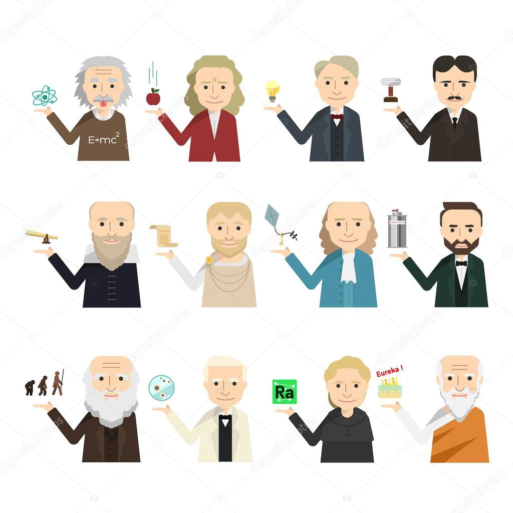 12 famous scientist icon vector set