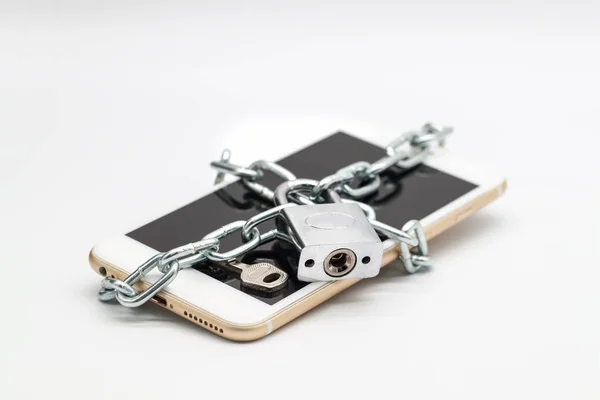 smart phone with chain lock and money isolated, idea for technology with securit