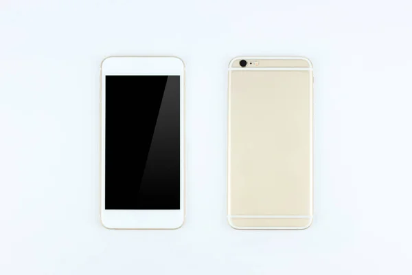 Мобильный телефон вид спереди и сзади изолированный и белый фон — стоковое фото