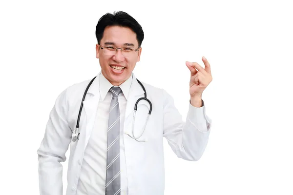 Asiatique médecin portrait avec heureux visage isolé et blanc fond — Photo