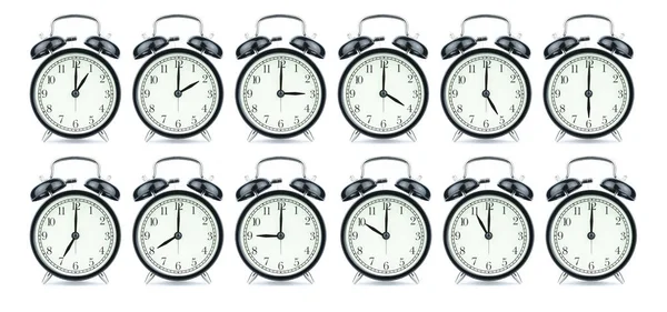 Zwarte Retro alarm klok set van 1 tot 12 oclock geïsoleerd en witte achtergrond — Stockfoto