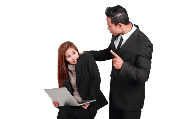 Kvinnlig underordnad får klaga från Boss eller kund isolerad bakgrund — Stockfoto