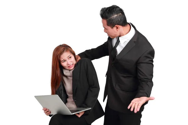 Kvinnlig underordnad får klaga från Boss eller kund isolerad bakgrund — Stockfoto