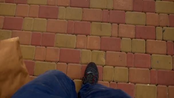 Sneakers Paving Stones Top View Sanny Day — Stock Video