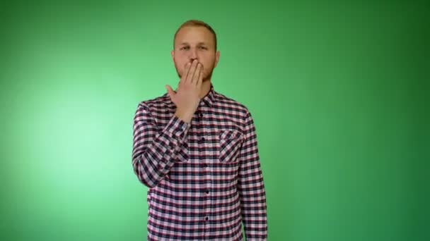 Smiling Bearded Young Man Plaid Shirt Sends Kisses — Stock Video