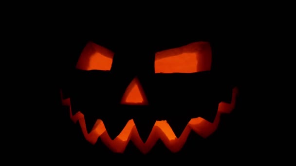 Spookachtige Jack Lantaarn Gesneden Pompoenlantaarn Brandend Het Donker Halloween Vakantie — Stockvideo