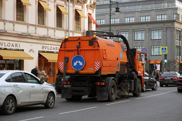 Moscow Russia October 2019 Bright Orange Street Cleaning Machine Historical — Stock Photo, Image