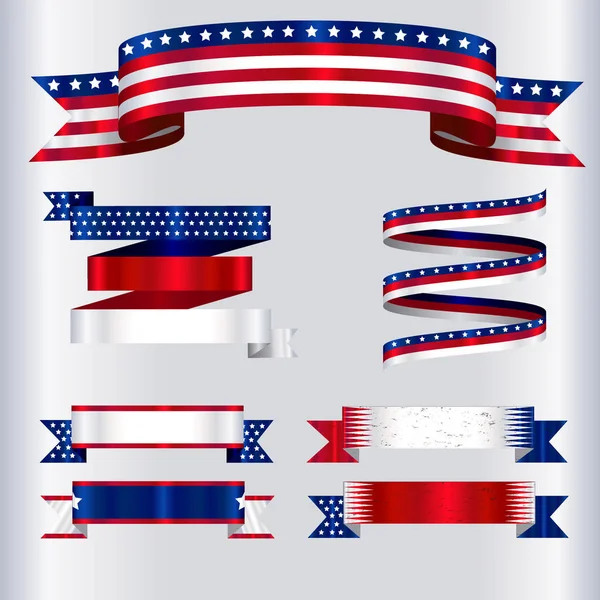 Bandeira Americana Cores Fitas Conjunto —  Vetores de Stock