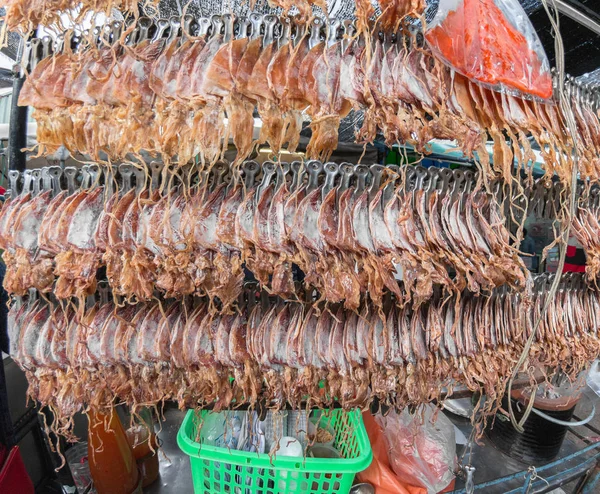 Cibo Tailandese Calamari Secchi Macinazione Alla Griglia Servito Con Salsa — Foto Stock