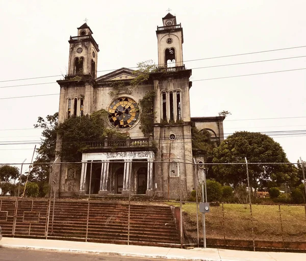 Puriscal Város Jel Central Parkban Costa Rica Régi Katolikus Egyház Stock Fotó