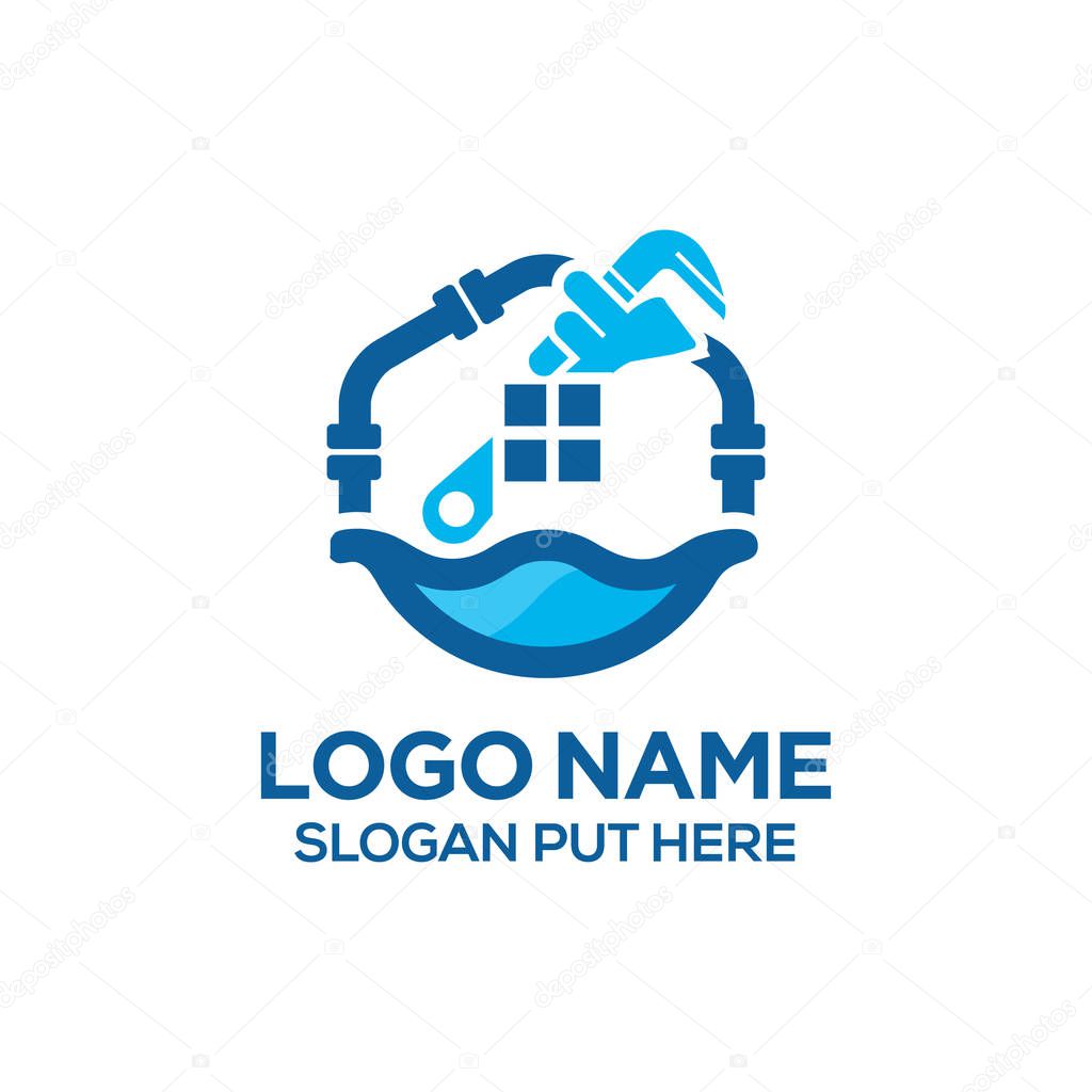 Waterline plumbing logo design template vector
