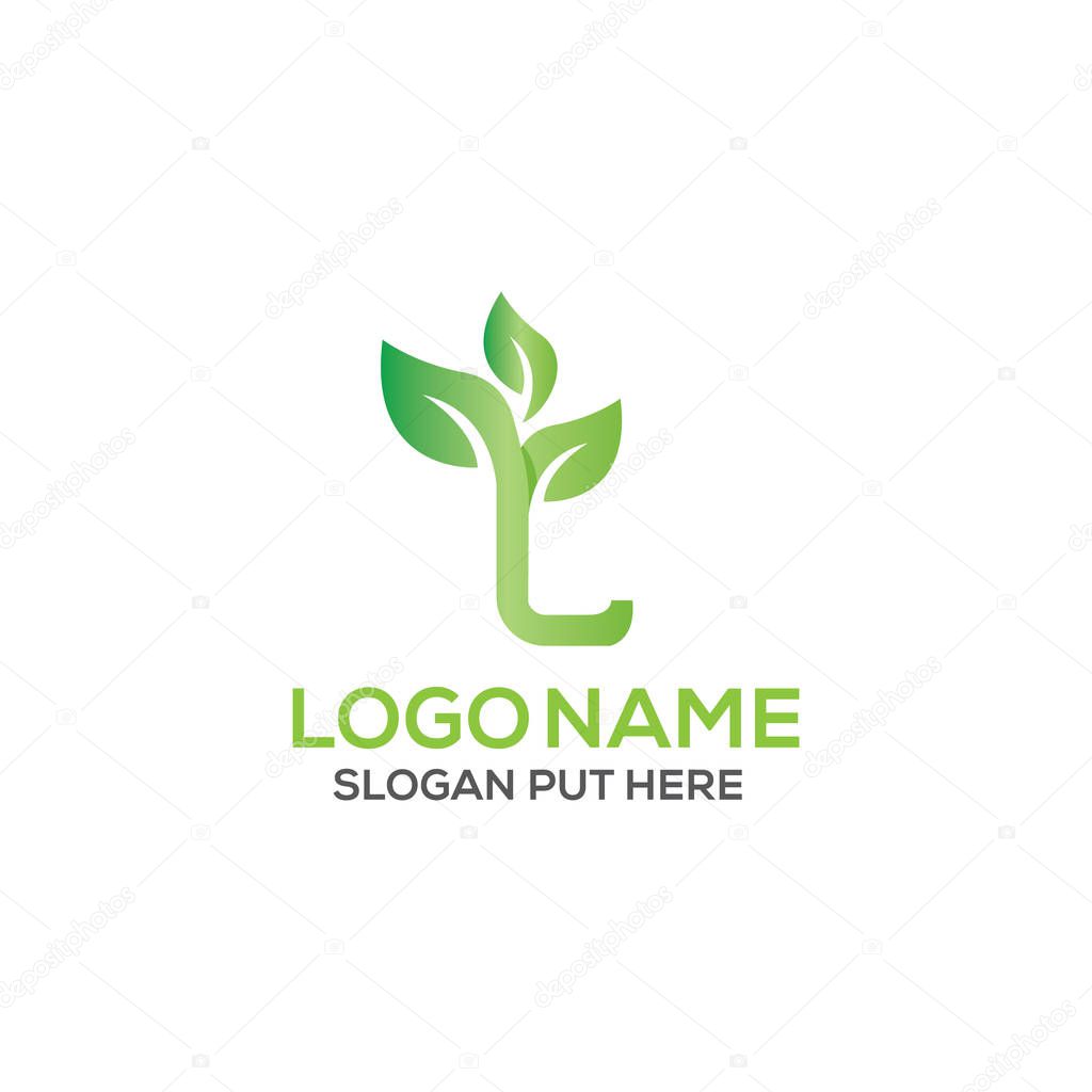 L Letter eco logo design template