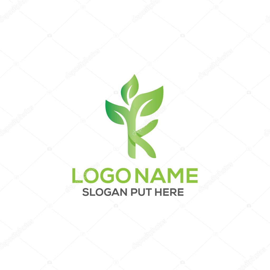 K Letter eco logo design template