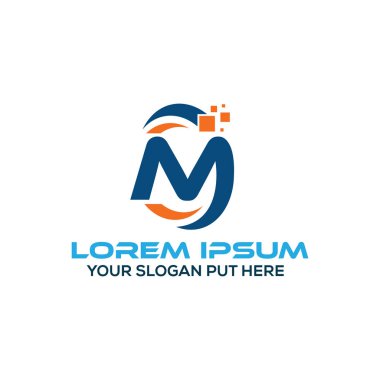Yaratıcı ve modern teknoloji M harfi logo tasarım şablonu vektörü